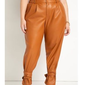 ELOQUII- Pleated Taper Faux Leather Pant w/ Tie Hem. 16 Plus. NWT